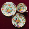 Samuel Alcock Pottery Set of Six Trios, Hand Painted and Enamelled with Tree, Flower, Levies
