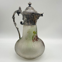 French Aet Nouveau Cameo and Enamelled Glass Claret Jug with Christoffel Silver Plated Mount