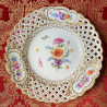 Meissen Porcelain Set of Six Dessert Plates, Reticulated Rim Decorated with Buquet in The Center