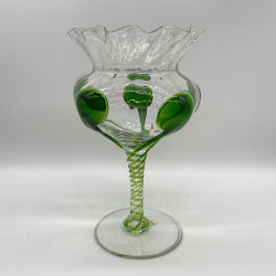 Stuart and Sons Footed Glass Vase Decorated with Green Trails