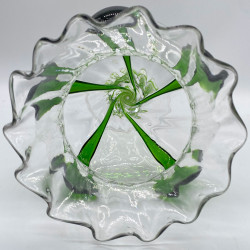 Stuart and Sons Footed Glass Vase Decorated with Green Trails