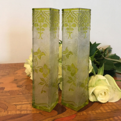 Baccarat a pair of acid etched cameo glass vases