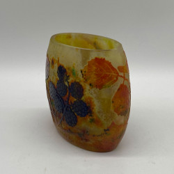 Daum Nancy Glass Pillow Formed Vase Cameo and Verified with Berries