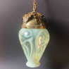 Arts and Crafts Vaseline Glass with Pattern Pendant Ceiling Lamp