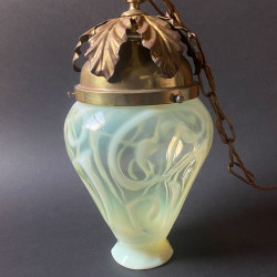 Arts and Crafts Vaseline Glass with Pattern Pendant Ceiling Lamp
