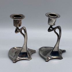 WMF Art Nouveau Pewter pair Candle Sticks