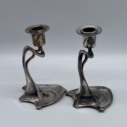 WMF Art Nouveau Pewter pair Candle Sticks