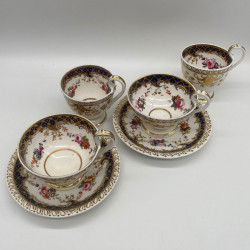 Old English Ridgeway Porcelain Trio Hand Painted with Bouquets