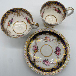 Old English Ridgeway Porcelain Trio Hand Painted with Bouquets