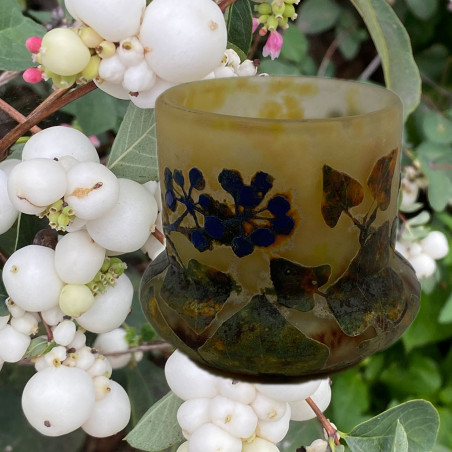 Daum Nancy Cameo and Enamelled Glass Vase Vitrified Berries