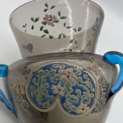 Auguste Jean Japanism Enamelled Glass Vase  Applied Three  Handles