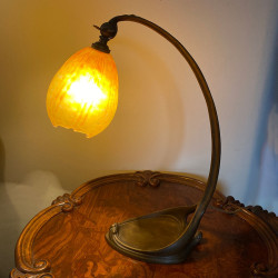 Art Nouveau Bronze Table Lamp with Daum Nancy Glass Shade