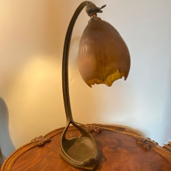 Art Nouveau Bronze Table Lamp with Daum Nancy Glass Shade