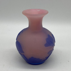 Emile Galle Glass Vase, Pink Ground Acid Etched Overlayed with Flower