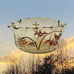 Emile Galle Enamelled Glass Thistle Bowl with Cross of Lorraine