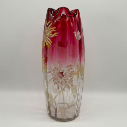Legras Mont Joye Enamelled Glass Vase with Chrysanthemum