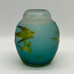 Emile Galle Cameo Glass Vase Decorated with Swallows