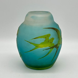 Emile Galle Cameo Glass Vase Decorated with Swallows