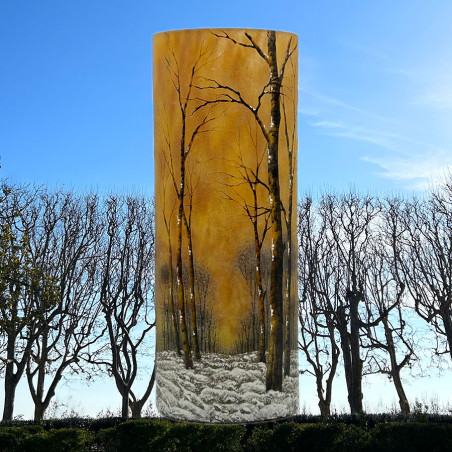 Daum Nancy Cameo and Enamelled Glass Winter Scene Landscape Vase