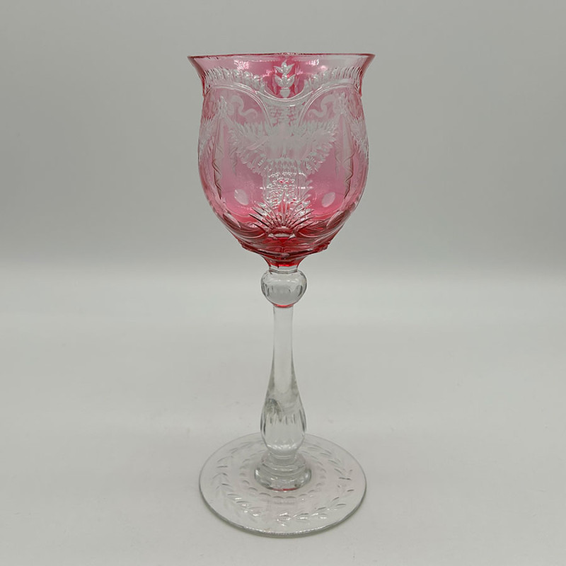 Thomas Webb & Sons Intaglio Cranberry and Clear Glass Hock Glass