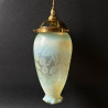 Arts and Craft Vaseline and Acid Etched with Pattern Pendant Ceiling Lamp