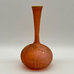 Daum Nancy Longneck Formed Orange Glass and Gilded Vase