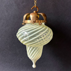 Arts and Crafts Vaseline Glass Pendant Ceiling Lamp Strip Pattern
