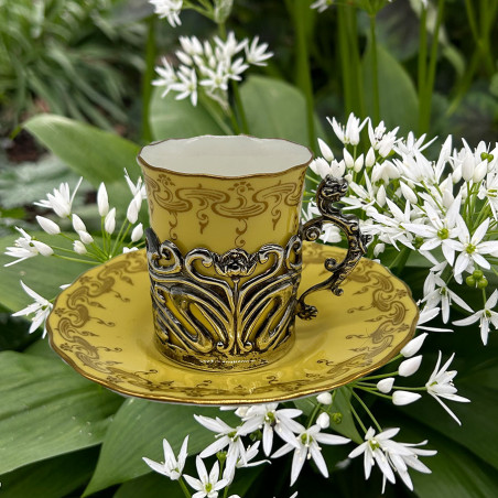 Coalport Porcelain Demitasse Cup and Saucer with Silver Mount