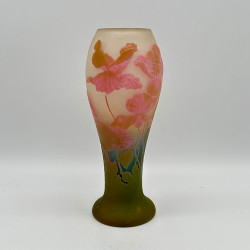 Emile Galle Glass Vase, White and Blue Ground Acid Etched Overlaid with Poppies