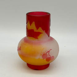 Emile Galle Cameo Glass Bulb Formed  Vase Decorated with Berries