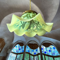 Vaseline Glass Pendant Ceiling Lamp with Flower...