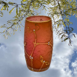 Daum Nancy Orange-Red Glass Vase Acid Etched...