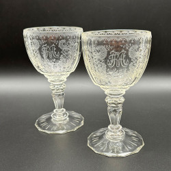 A Pair J & L Lobmeyr Intaglio Cut Wine Glasses