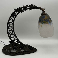 Wrought Iron Base and Daum Nancy Mottled Glass Shade Table Lamp