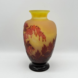 Emile Galle Cameo Glass Vase, Decorated with Bleeding Heart