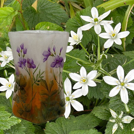 Daum Nancy Cameo and Enamelled Glass Vase with Purple Flowers