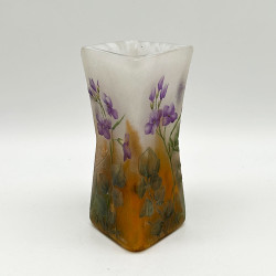 Daum Nancy Cameo and Enamelled Glass Vase with Purple Flowers