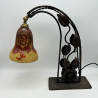 Schneider Table Lamp, Wrought Iron Base with Cameo Glass Shade