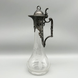 Art Nouveau WMF Glass Claret Jug with Pewter Mount engraved Fuchida