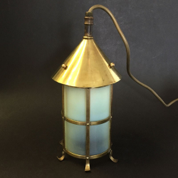 Art and Craft Brass Lantern with original Vaseline Glass Liner
