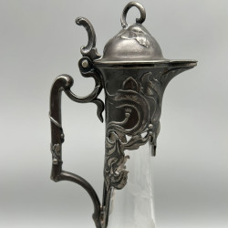 Art Nouveau WMF Glass Claret Jug with Pewter Mount engraved Fuchsia
