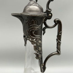 Art Nouveau WMF Glass Claret Jug with Pewter Mount engraved Fuchsia