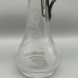 Art Nouveau WMF Glass Claret Jug with Pewter Mount engraved Fuchida