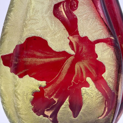 Old Baccarat Cameo Glass Vase, Acid Etched with Cattleya