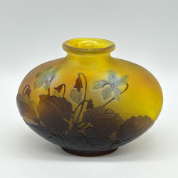 Emile Galle Cameo Glass Vase, Acid Etched Overlaid with Violets