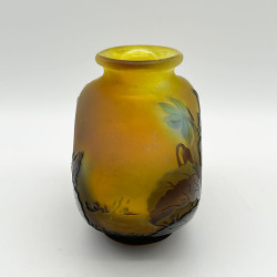 Emile Galle Cameo Glass Vase, Acid Etched Overlaid with Violets