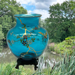 Old Baccarat Blue Glass Vase Enamelled with...