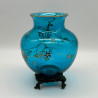 Old Baccarat Blue Glass Vase Enamelled with Plant and an Insect on Bronze Bas