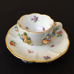 Meissen Porcelain Flower Encrusted Six Demitasse Cups & Souser and Tray