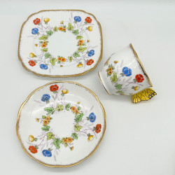 Royal Albert "Springtime" Part Tea Service, Butterfly Handle and Enamelled Flowers